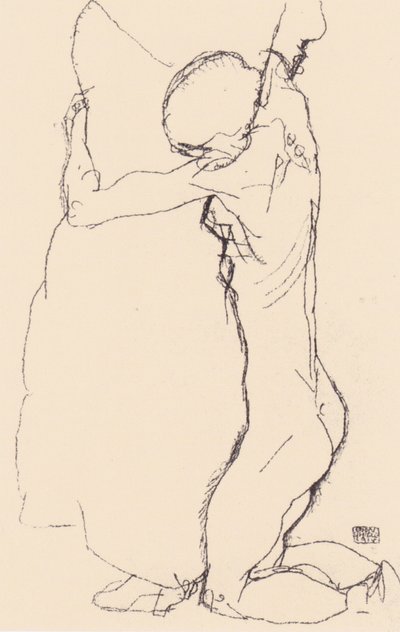 Kneeling, Embracing a Standing Woman by Egon Schiele
